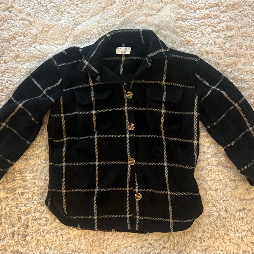 Z Supply Black Windowpane Button-Down Shirt Jacket